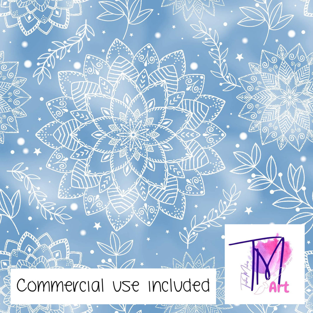 142 White Mandalas on Blue - Seamless Pattern (UNLIMITED)