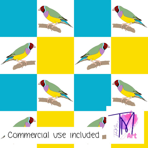 108 Gouldian Checkers #2 - Seamless Pattern (UNLIMITED)