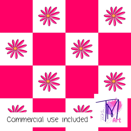 106 Pink Floral Checkers - Seamless Pattern (UNLIMITED)