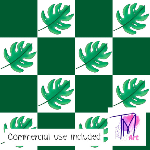 105 Monstera Checkers - Seamless Pattern (UNLIMITED)