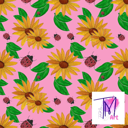 013 Sunflowers and Ladybirds on Pink - Seamless Pattern (LIMITED)