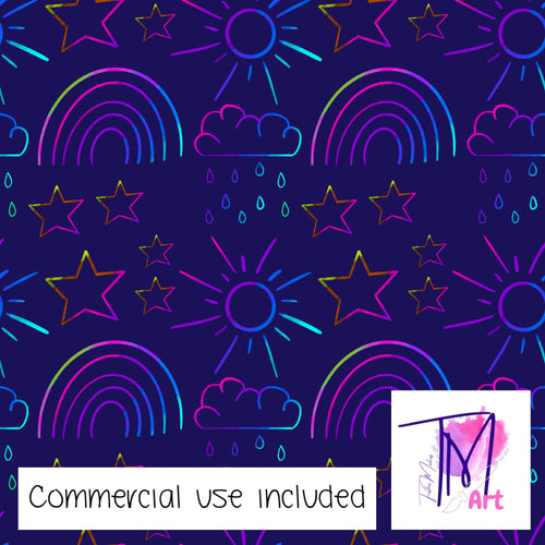 073 Neon In The Sky on Blue - Seamless Pattern (UNLIMITED)
