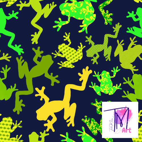 019 Neon Frogs on Navy - Seamless Pattern (UNLIMITED)