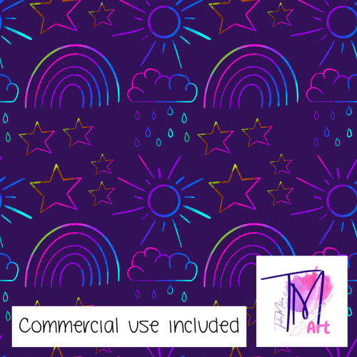 074 Neon In The Sky on Purple - Seamless Pattern (UNLIMITED)