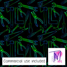 Load image into Gallery viewer, 069 Neon Tools on Black - Seamless Pattern (UNLIMITED)