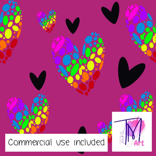 101 Rainbow Hearts on Fuscia - Seamless Pattern (UNLIMITED)