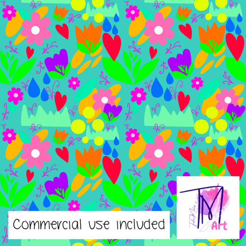 089 Garden Party on Aqua - Seamless Pattern (UNLIMITED)