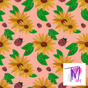 012 Sunflowers and Ladybirds on Apricot - Seamless Pattern (LIMITED)
