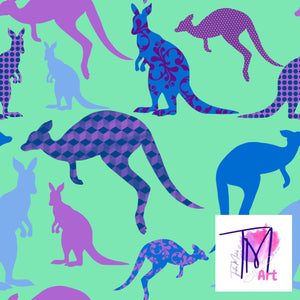 037 Neon Kangaroos on Mint - Seamless Pattern (UNLIMITED)