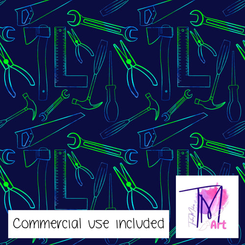 071 Neon Tools on Navy - Seamless Pattern (UNLIMITED)
