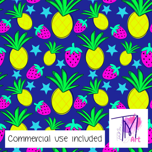 067 Neon Fruit on Blue - Seamless Pattern (UNLIMITED)