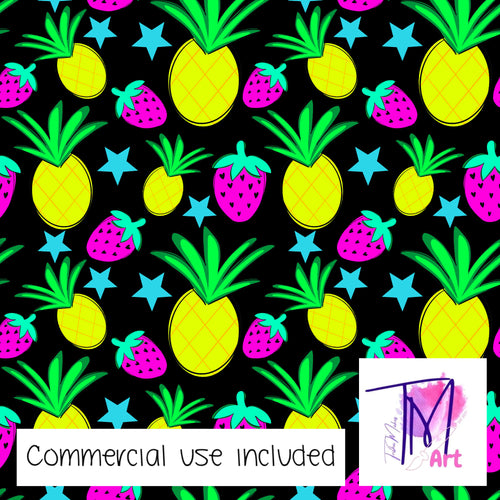 068 Neon Fruit on Black - Seamless Pattern (UNLIMITED)