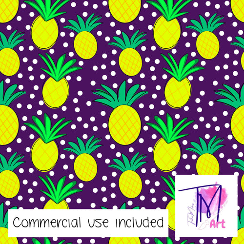 064 Pineapple Polkadots on Purple - Seamless Pattern (UNLIMITED)
