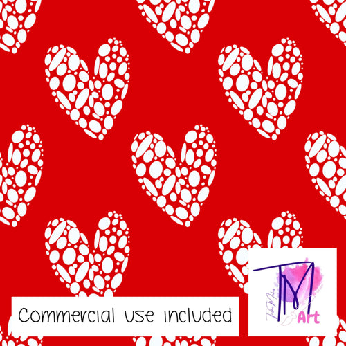 059 Dotted Hearts on Red - Seamless Pattern (UNLIMITED)