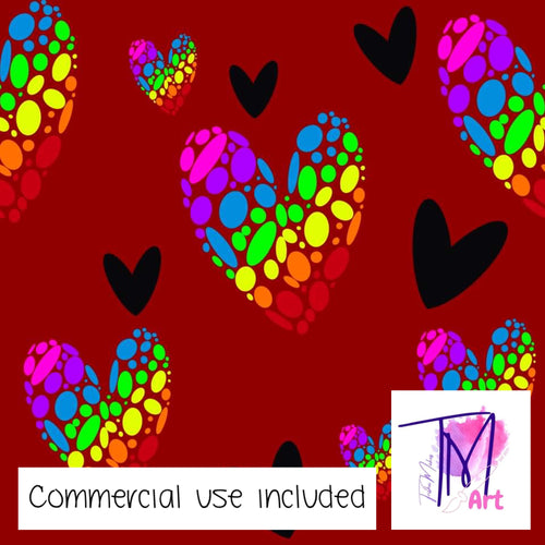 100 Rainbow Hearts on Maroon - Seamless Pattern (UNLIMITED)