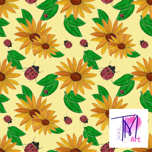 014 Sunflowers and Ladybirds on Yellow - Seamless Pattern (LIMITED)