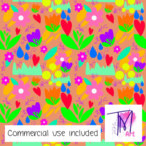 090 Garden Party on Apricot - Seamless Pattern (UNLIMITED)