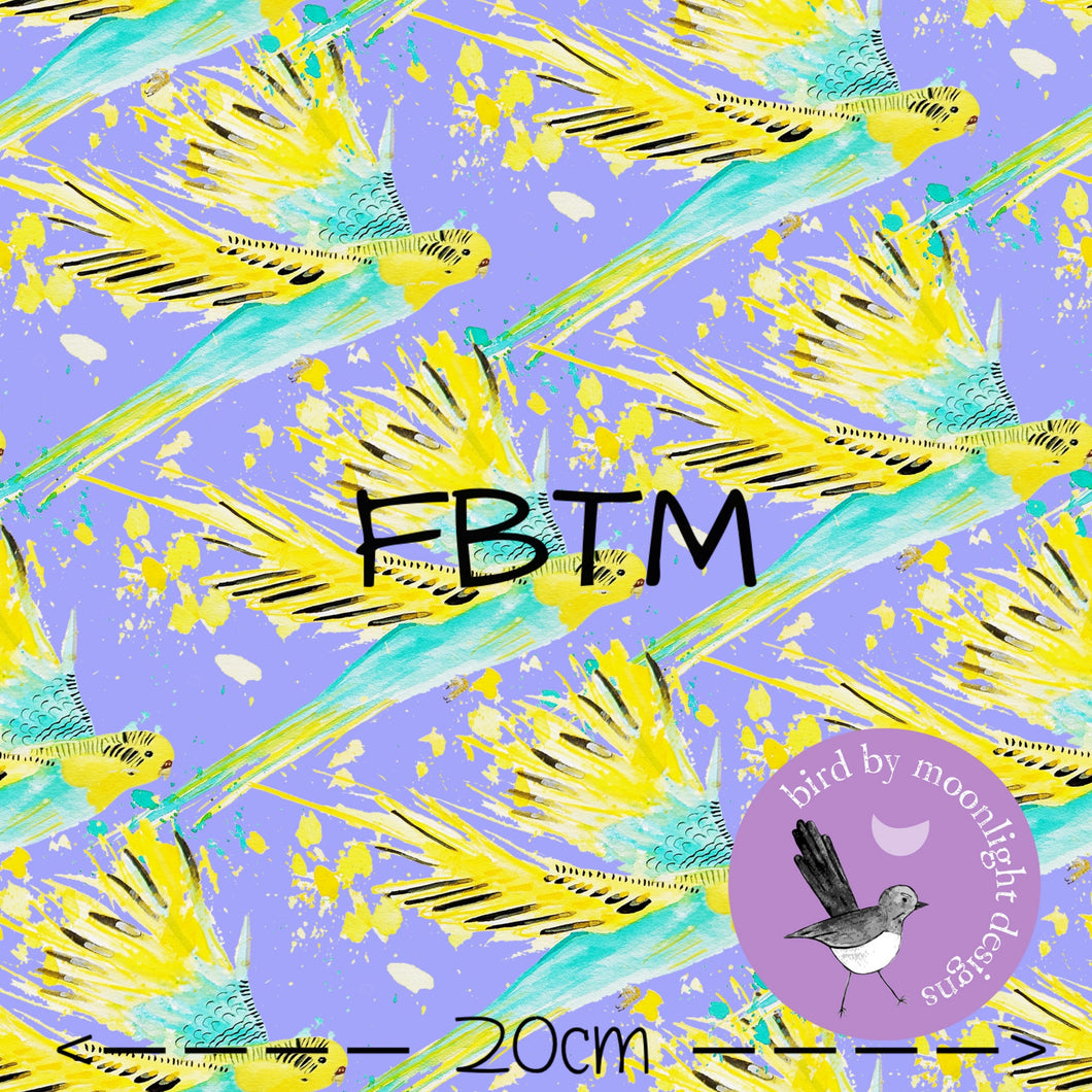 ROUND 29 - Exclusive Watercolour Budgies on Purple PUL