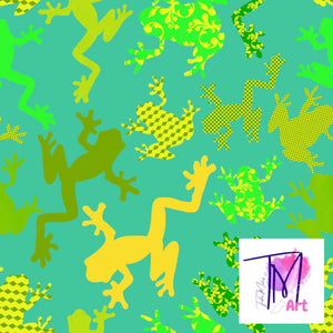 020 Neon Frogs on Aqua - Seamless Pattern (UNLIMITED)