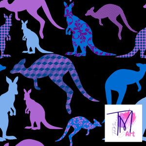 039 Neon Kangaroos on Black - Seamless Pattern (UNLIMITED)
