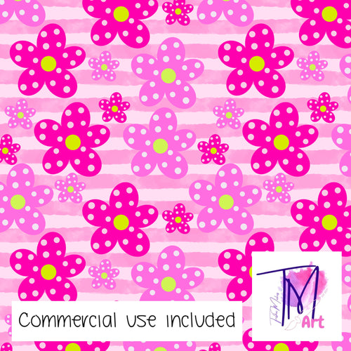 078 Pink Posies on Pink Stripes - Seamless Pattern (UNLIMITED)