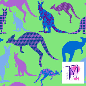 038 Neon Kangaroos on Green - Seamless Pattern (UNLIMITED)