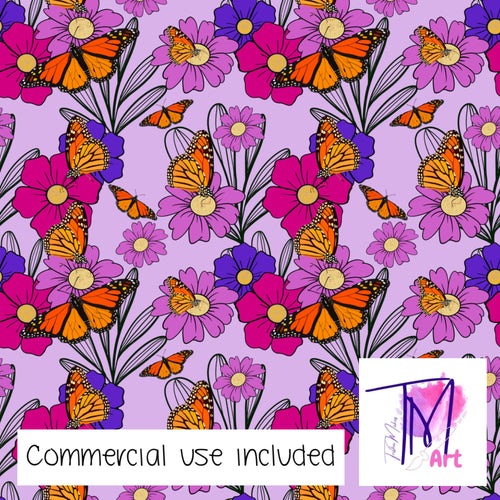 055 Monarch Floral on Purple - Seamless Pattern (UNLIMITED)