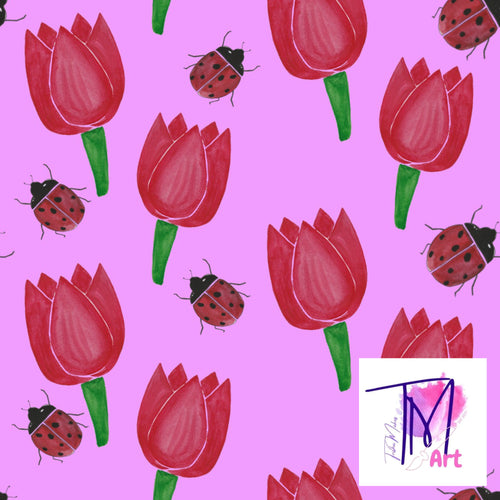 003 Tulips & Ladybirds on Purple - Seamless Pattern (UNLIMITED)