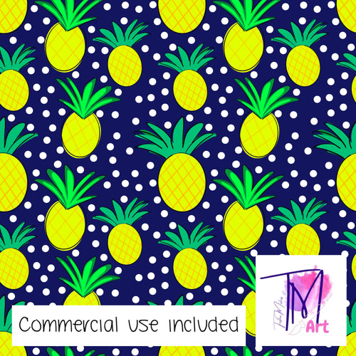 063 Pineapple Polkadots on Navy - Seamless Pattern (UNLIMITED)