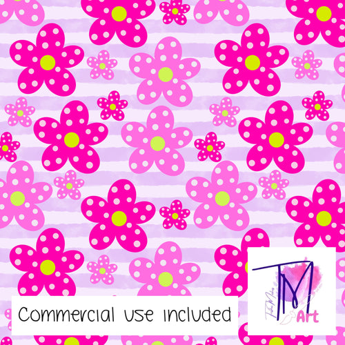 079 Pink Posies on Purple Stripes - Seamless Pattern (UNLIMITED)