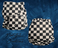 Load image into Gallery viewer, THEME ROUND 19 - Black and White Checkers (1 PUL NAPPY CUT LEFT)