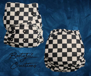 THEME ROUND 19 - Black and White Checkers (1 PUL NAPPY CUT LEFT)