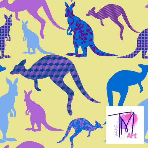 036 Neon Kangaroos on Yellow - Seamless Pattern (UNLIMITED)