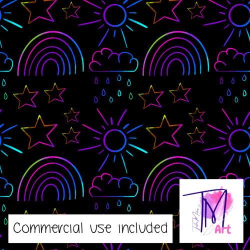 072 Neon In The Sky on Black - Seamless Pattern (UNLIMITED)