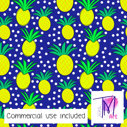 062 Pineapple Polkadots on Blue - Seamless Pattern (UNLIMITED)